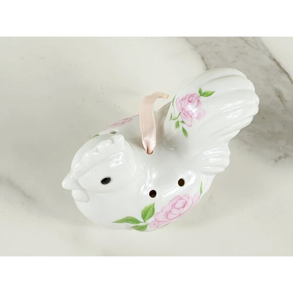 Rooster Chicken Potpourri Holder Hanging 4 1/4" Pink Rose Design 90s Porcelain - Picture 3 of 15